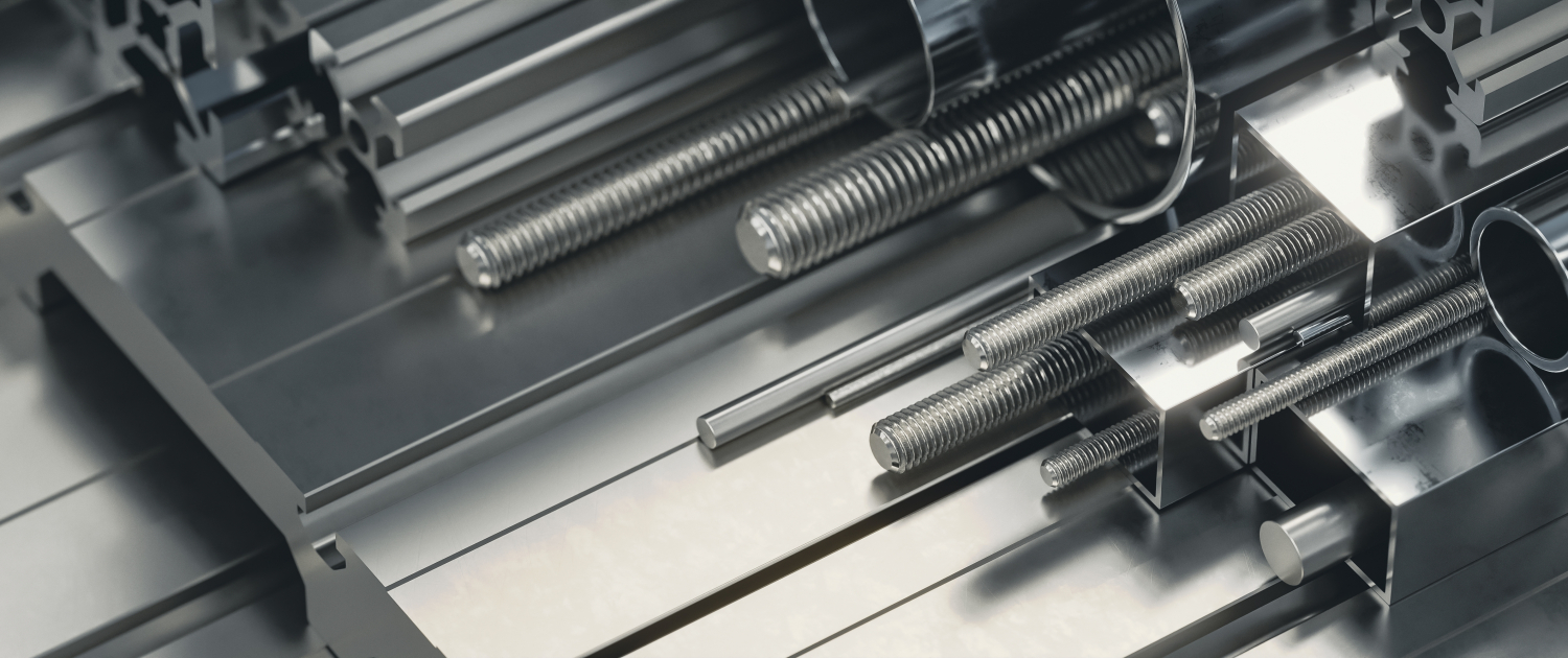 3d,Illustration,Or,Rendering,Of,Shiny,Steel,And,Aluminium,Profiles